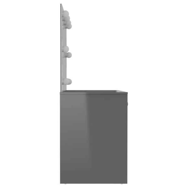 vidaXL Sminkbord med LED-belysning 110x55x145 cm MDF glänsande grå