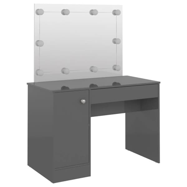 vidaXL Sminkbord med LED-belysning 110x55x145 cm MDF glänsande grå