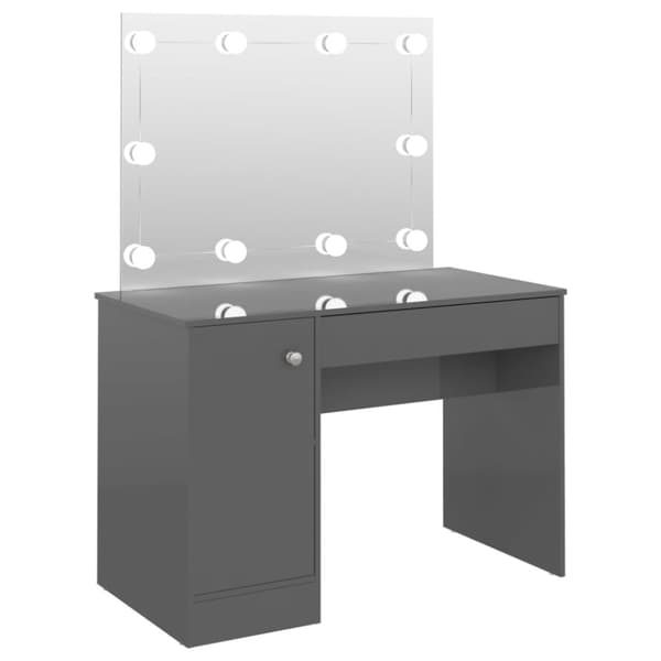 vidaXL Sminkbord med LED-belysning 110x55x145 cm MDF glänsande grå
