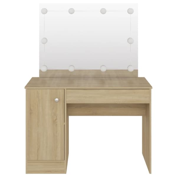 vidaXL Sminkebord med LED-lys 110x55x145 cm MDF eik