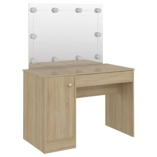 vidaXL Sminkebord med LED-lys 110x55x145 cm MDF eik
