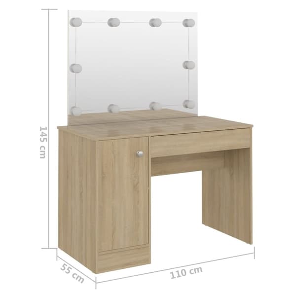 vidaXL Sminkebord med LED-lys 110x55x145 cm MDF eik