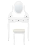 Miniatyrbillede 4 af 9: Toiletbord Hvid MDF 140 x 80 cm Dekorativ Sminkebord med Spejl og 5 Skuffer Opbevaring Tilbehør Makeup Bord til Pigeværelse Soveværelse Design