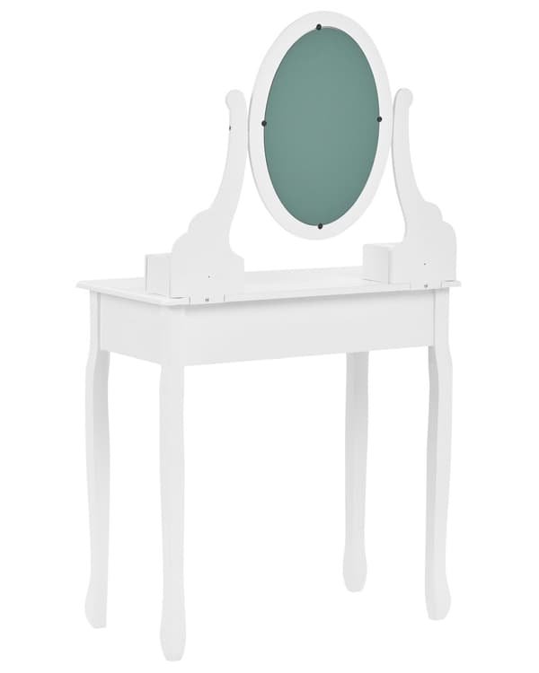 Toiletbord Hvid MDF 140 x 80 cm Dekorativ Sminkebord med Spejl og 5 Skuffer Opbevaring Tilbehør Makeup Bord til Pigeværelse Soveværelse Design