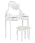 Miniatyrbillede 6 af 9: Toiletbord Hvid MDF 140 x 80 cm Dekorativ Sminkebord med Spejl og 5 Skuffer Opbevaring Tilbehør Makeup Bord til Pigeværelse Soveværelse Design