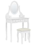 Miniatyrbillede 1 af 9: Toiletbord Hvid MDF 140 x 80 cm Dekorativ Sminkebord med Spejl og 5 Skuffer Opbevaring Tilbehør Makeup Bord til Pigeværelse Soveværelse Design