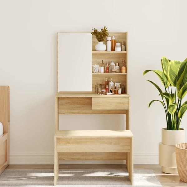 vidaXL Sminkbord med spegel sonoma-ek 74,5x40x141 cm