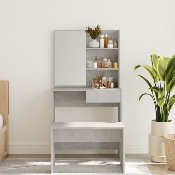 vidaXL Sminkbord med spegel betonggrå 74,5x40x141 cm