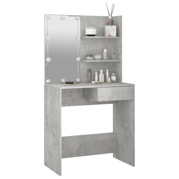 vidaXL Sminkebord med LED betonggrå 74,5x40x141 cm