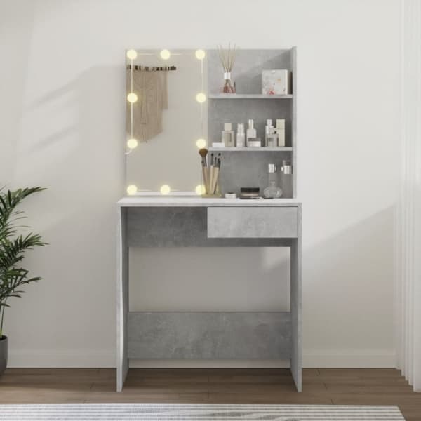 vidaXL Sminkebord med LED betonggrå 74,5x40x141 cm