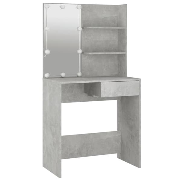 vidaXL Sminkebord med LED betonggrå 74,5x40x141 cm