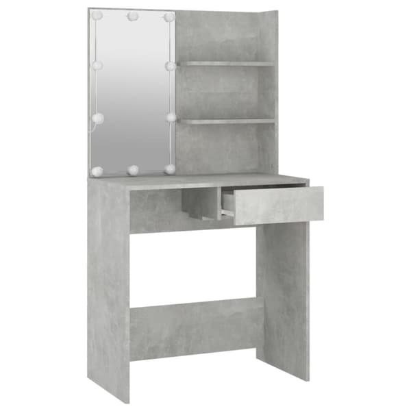 vidaXL Sminkebord med LED betonggrå 74,5x40x141 cm
