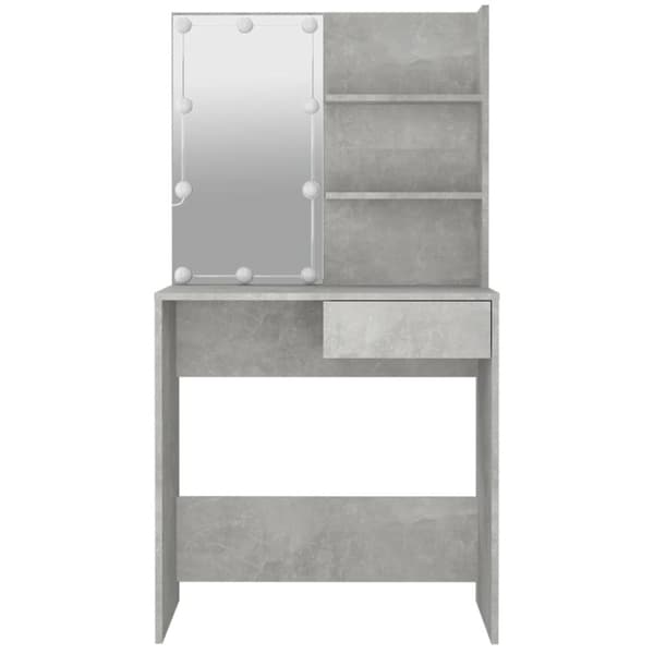 vidaXL Sminkebord med LED betonggrå 74,5x40x141 cm