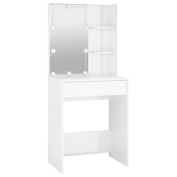 vidaXL Sminkbord med LED vit högglans 60x40x140 cm