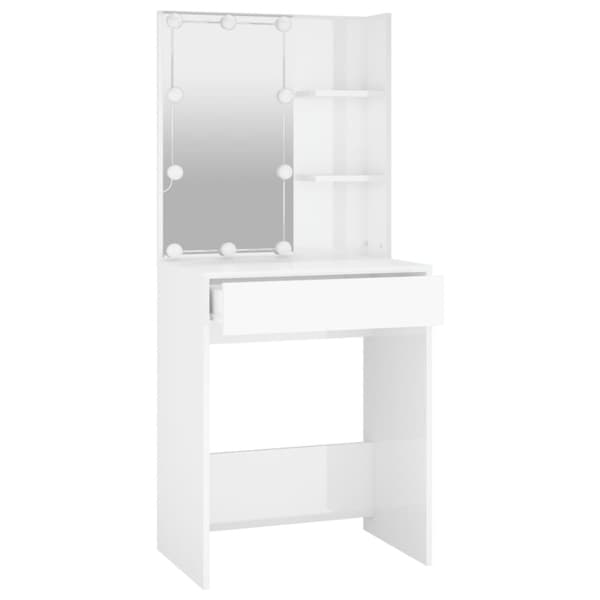 vidaXL Sminkbord med LED vit högglans 60x40x140 cm