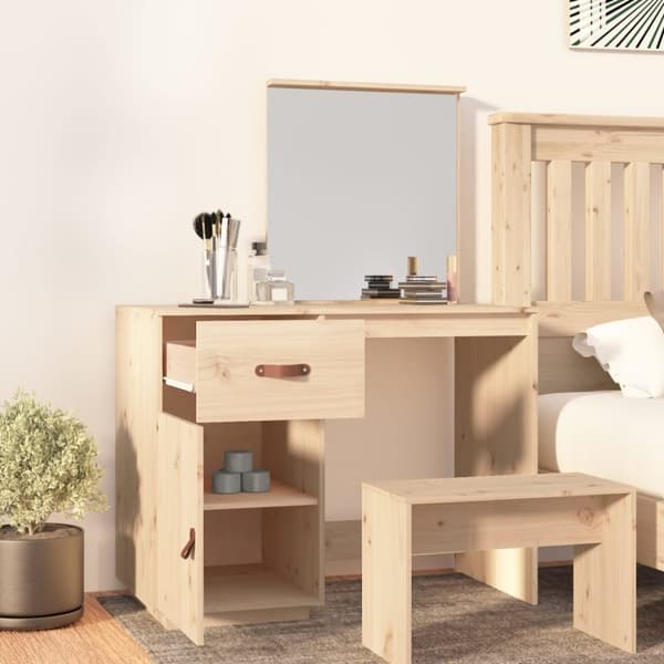 vidaXL Sminkbord 95x50x134 cm massiv furu
