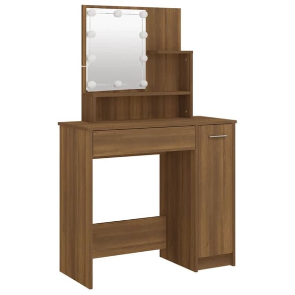 vidaXL Sminkebord med LED brun eik 86,5x35x136 cm