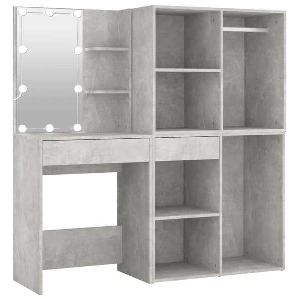 vidaXL Sminkbord LED med 2 skåp betonggrå konstruerat trä