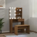 Miniatyrbild 4 av 11: vidaXL Sminkbord LED brun ek konstruerat trä