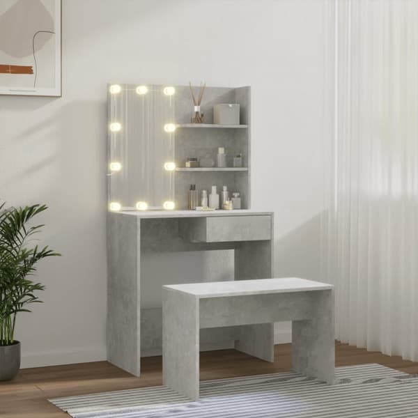 vidaXL Sminkbord LED betonggrå konstruerat trä