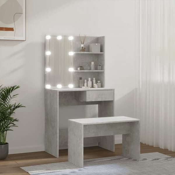 vidaXL Sminkbord LED betonggrå konstruerat trä