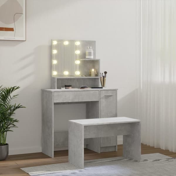 vidaXL Sminkbord LED betonggrå konstruerat trä
