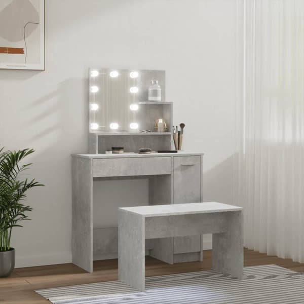 vidaXL Sminkbord LED betonggrå konstruerat trä