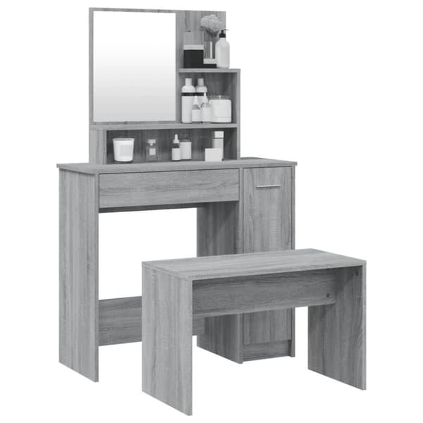 vidaXL Sminkbord set grå sonoma 86,5x35x136 cm