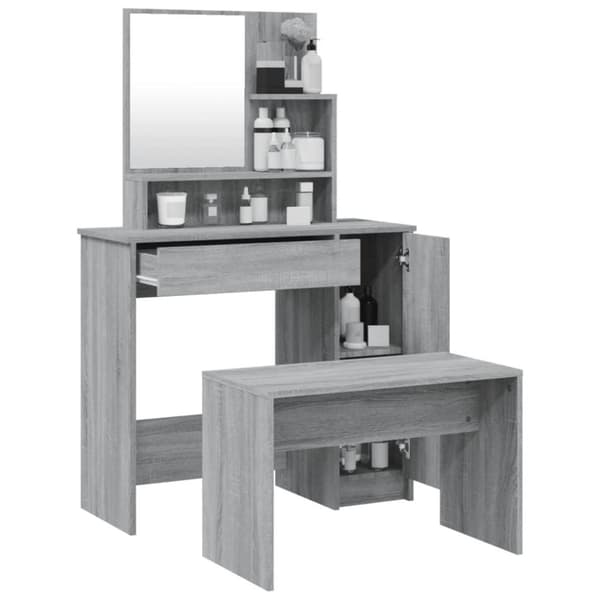 vidaXL Sminkbord set grå sonoma 86,5x35x136 cm