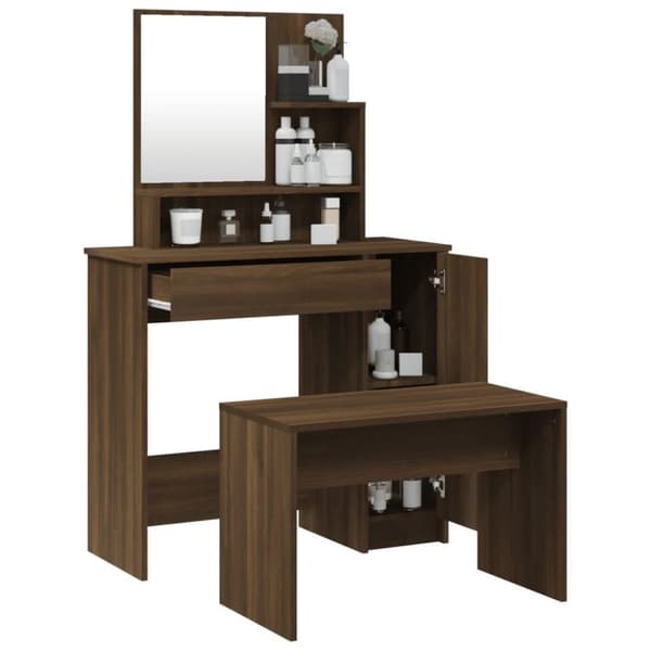 vidaXL Sminkbord set brun ek 86,5x35x136 cm