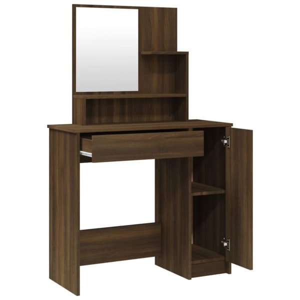 vidaXL Sminkbord set brun ek 86,5x35x136 cm