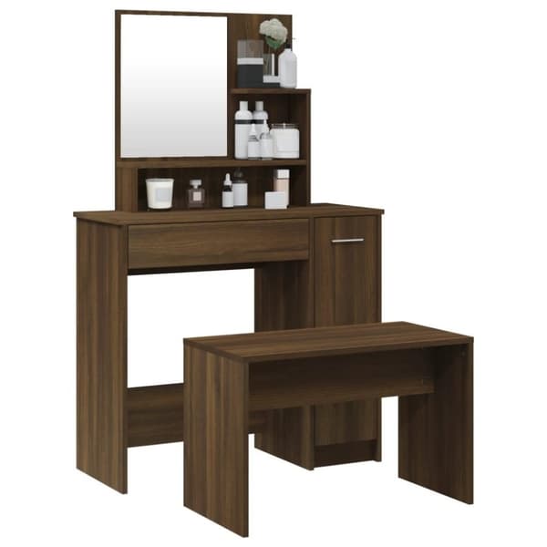 vidaXL Sminkbord set brun ek 86,5x35x136 cm