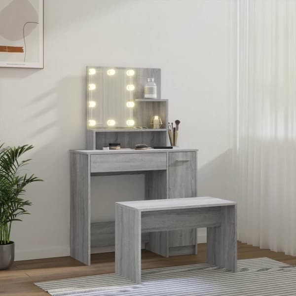 vidaXL Sminkbord LED grå sonoma konstruerat trä