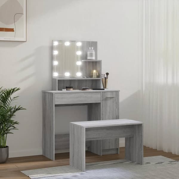 vidaXL Sminkbord LED grå sonoma konstruerat trä