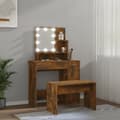 Miniatyrbild 4 av 11: vidaXL Sminkbord LED rökfärgad ek konstruerat trä