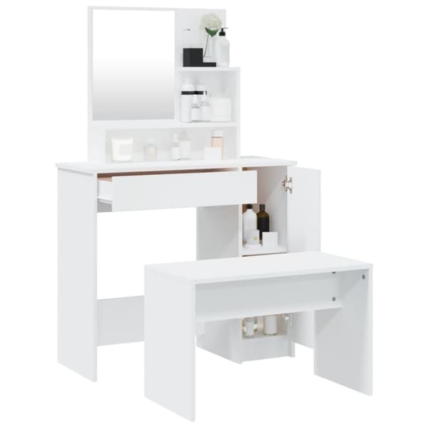 vidaXL Sminkbord set vit 86,5x35x136 cm