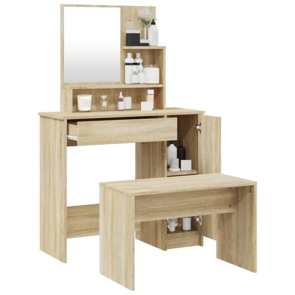 vidaXL Sminkbord set sonoma-ek 86,5x35x136 cm