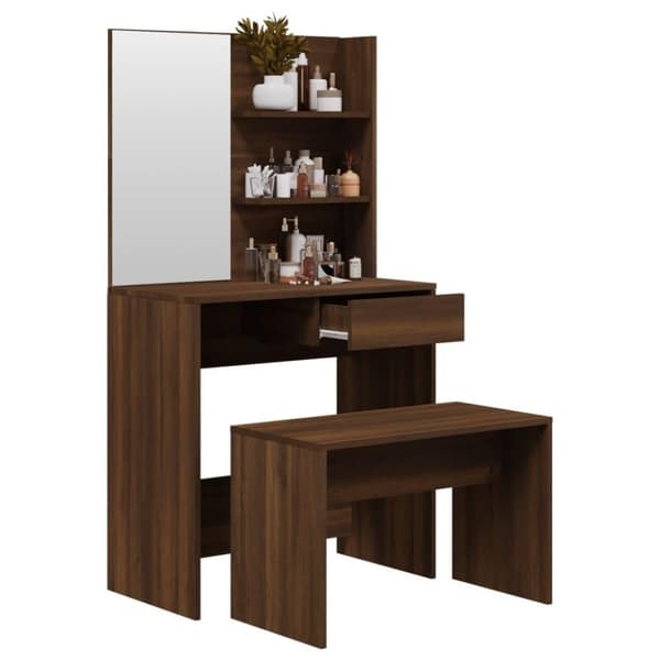 vidaXL Sminkbord set brun ek 74,5x40x141 cm