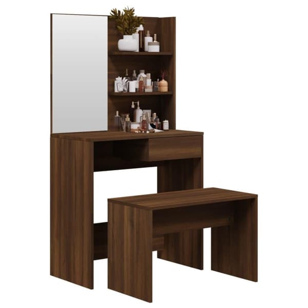 vidaXL Sminkbord set brun ek 74,5x40x141 cm