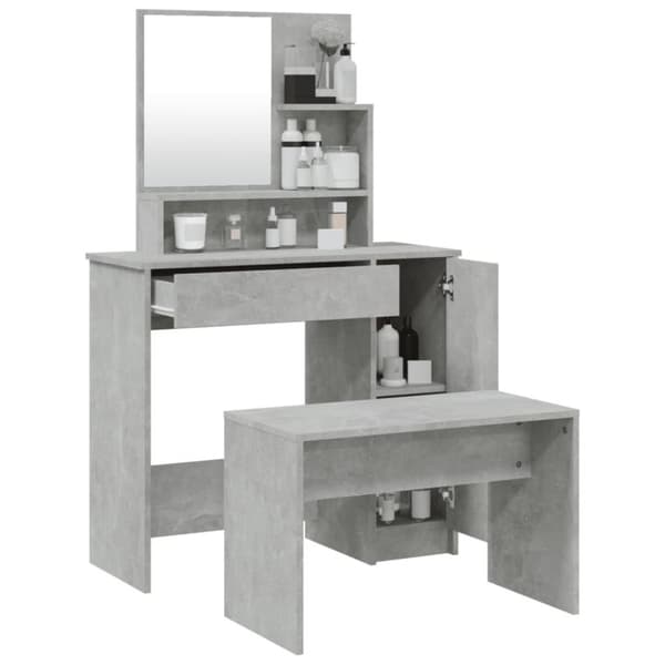 vidaXL Sminkbord set betonggrå 86,5x35x136 cm