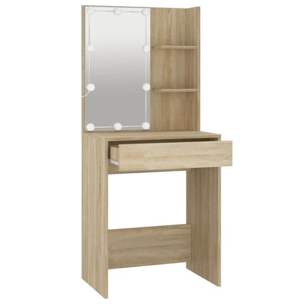 vidaXL makeupbord med LED-lys 60x40x140 cm sonoma-eg