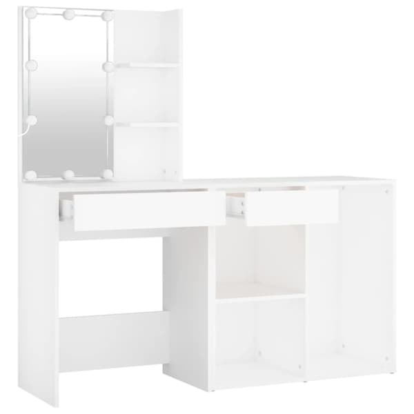 vidaXL makeupbord med LED-lys og skab konstrueret træ hvid