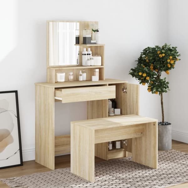 vidaXL makeupbord med spejl 86,5x35x136 cm sonoma-eg
