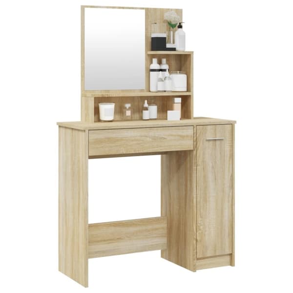 vidaXL makeupbord med spejl 86,5x35x136 cm sonoma-eg