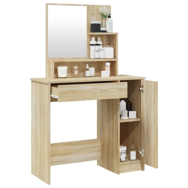 vidaXL makeupbord med spejl 86,5x35x136 cm sonoma-eg