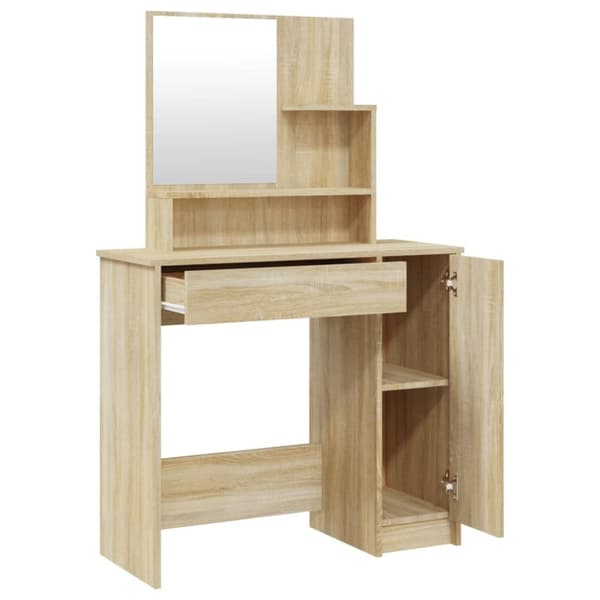 vidaXL makeupbord med spejl 86,5x35x136 cm sonoma-eg