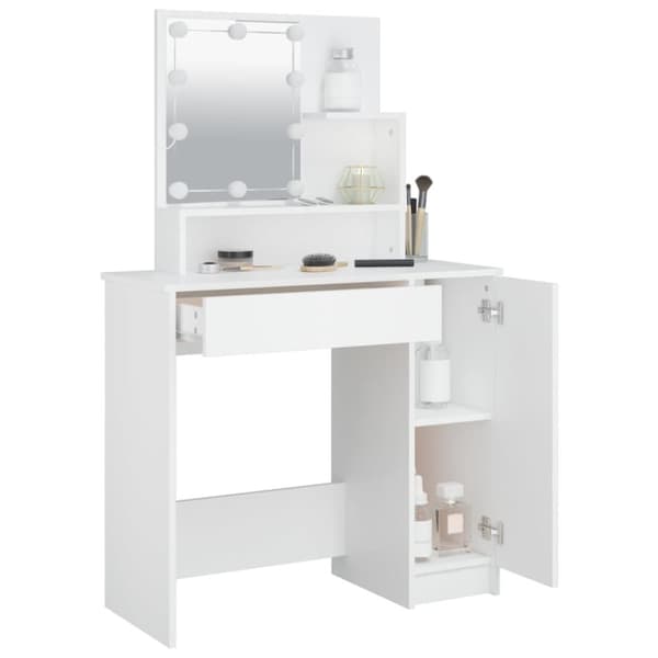 vidaXL makeupbord med LED-lys 86,5x35x136 cm hvid
