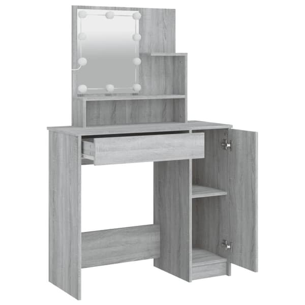vidaXL Peilipöytä LED-valoilla harmaa Sonoma 86,5x35x136 cm