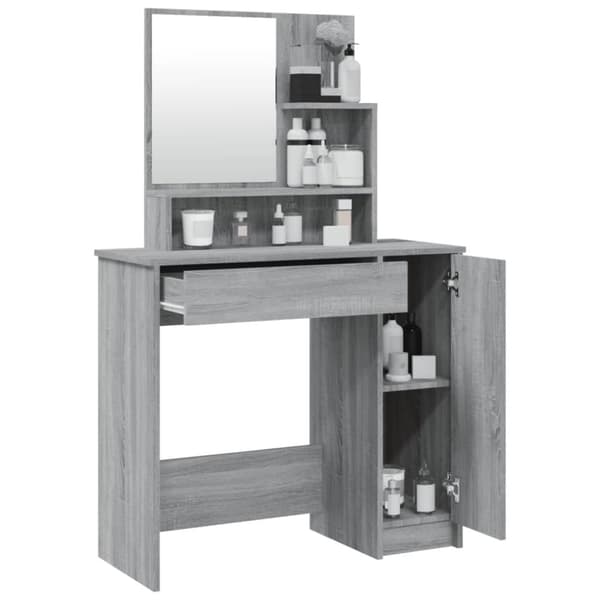 vidaXL makeupbord med spejl 86,5x35x136 cm grå sonoma-eg