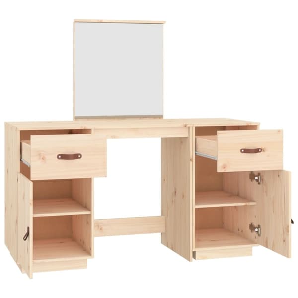 vidaXL Sminkbord med spegel massiv furu